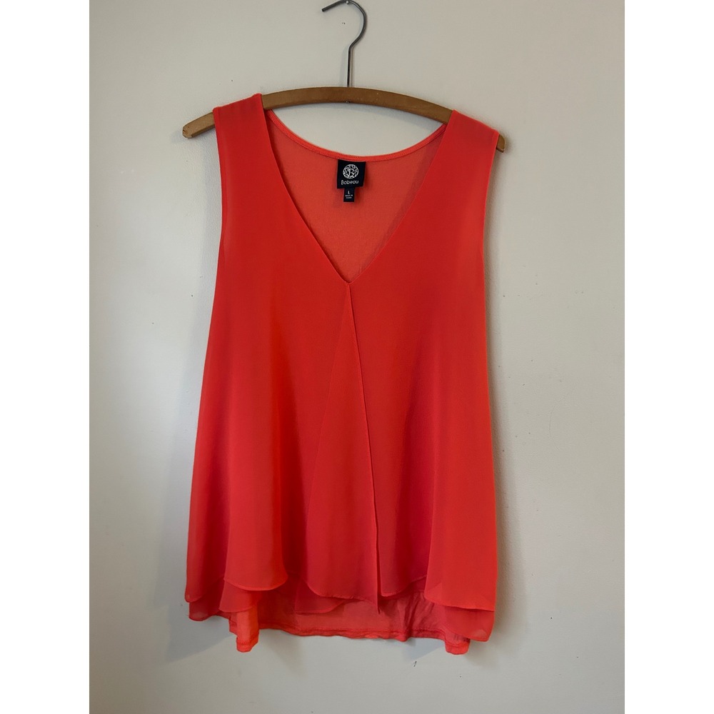 Y2K Bobeau Coral Orange Sleeveless V Neck Flowy  Tank Top L Beach Boho‎ Classic